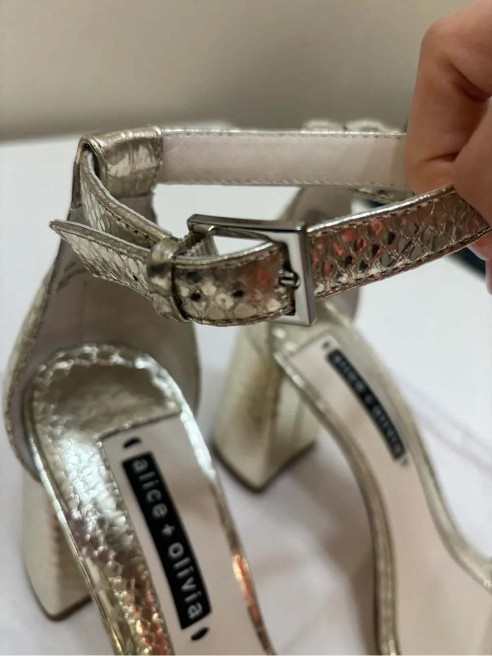 🌟 Alice + Olivia Gold Snake-Embossed Ankle Strap Sandals - NWT